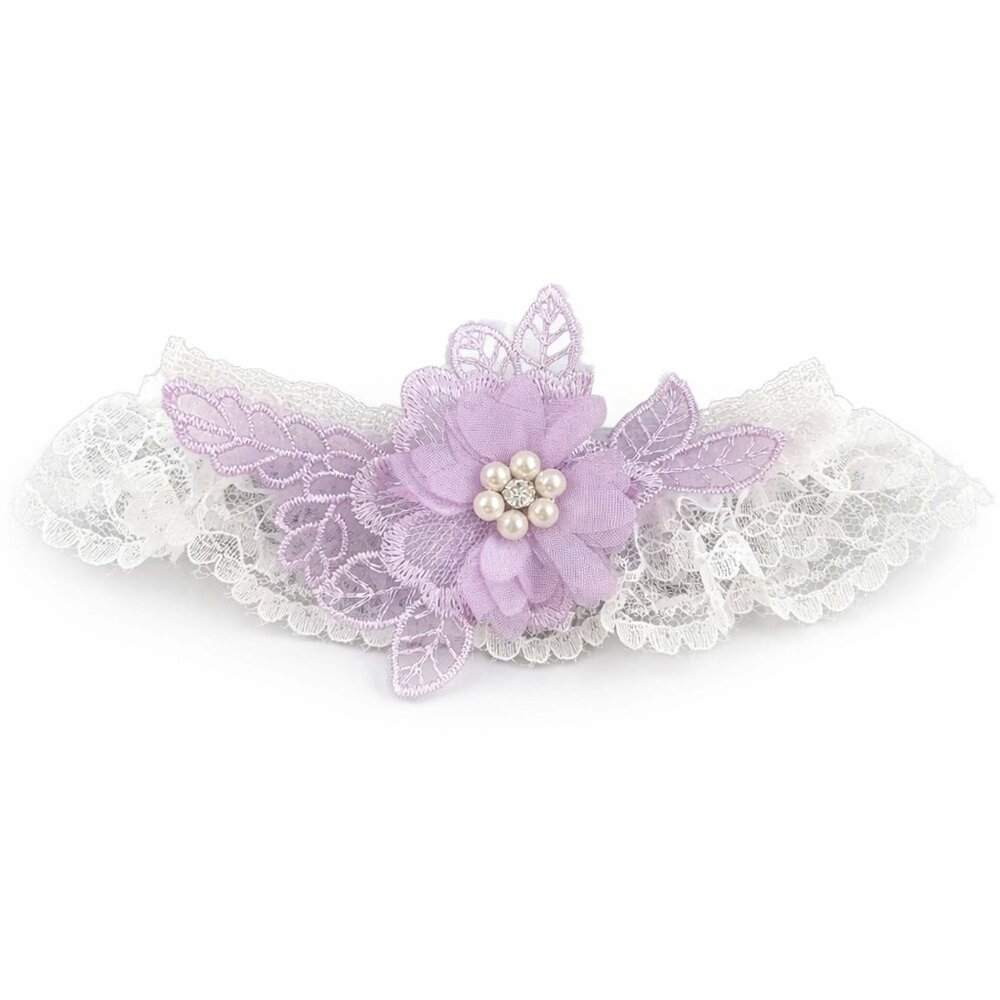 Lace Leg Garter Womens 12 16 20 24 28 inches Light Purple Organza Flower